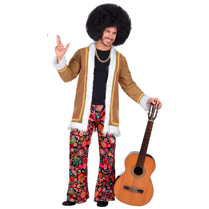 WIDMANN 02200 Adult Mens Hippie Costume. Include Coat and multicoloured trousers. 60s 70s Hippy/Woodstock, Fancy Dress, Outfit - Image 1