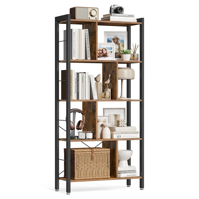 VASAGLE Bookcase, 4-Level Shelf, Storage Unit, Living Room, Office, Children's Room, Easy Assembly, Industrial Style, Steel Frame, Rustic Brown and Black, LBC12BX