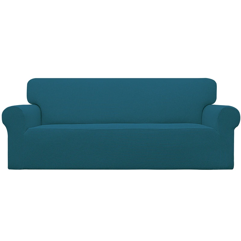 Easy-Going Stretch Sofa Slipcover 1-Piece Sofa Cover Furniture Protector Couch Soft with Elastic Bottom for Kids, Polyester Spandex Jacquard Fabric Small Checks (Sofa, Peacock Blue)
