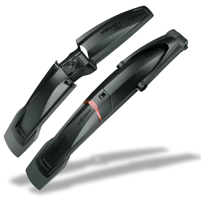 MonkeyLink MonkeyFender MTB RECHARGE 26-29 Inch Mountain Bike Mudguard Set Including Rear Light, Bicycle Accessories (Removable Battery, StVZO Approval, Includes Mounting Material and MonkeyChuck