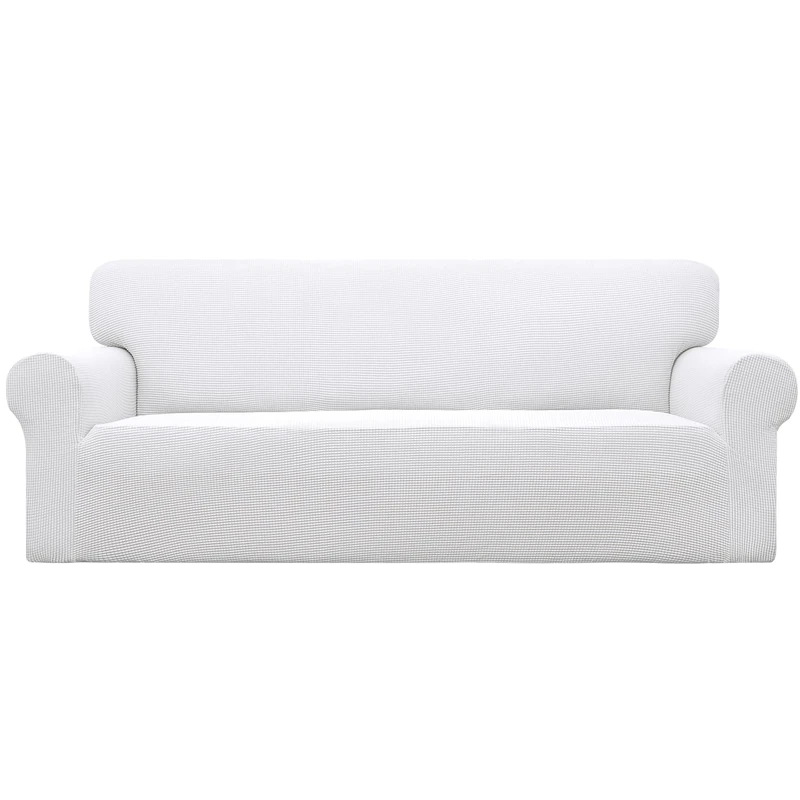 Easy-Going Stretch Sofa Cover 1-Piece Couch Cover Furniture Protector Soft with Elastic Bottom Kids, Jacquard Polyester Spandex Small Checks Fabric (Sofa, White)