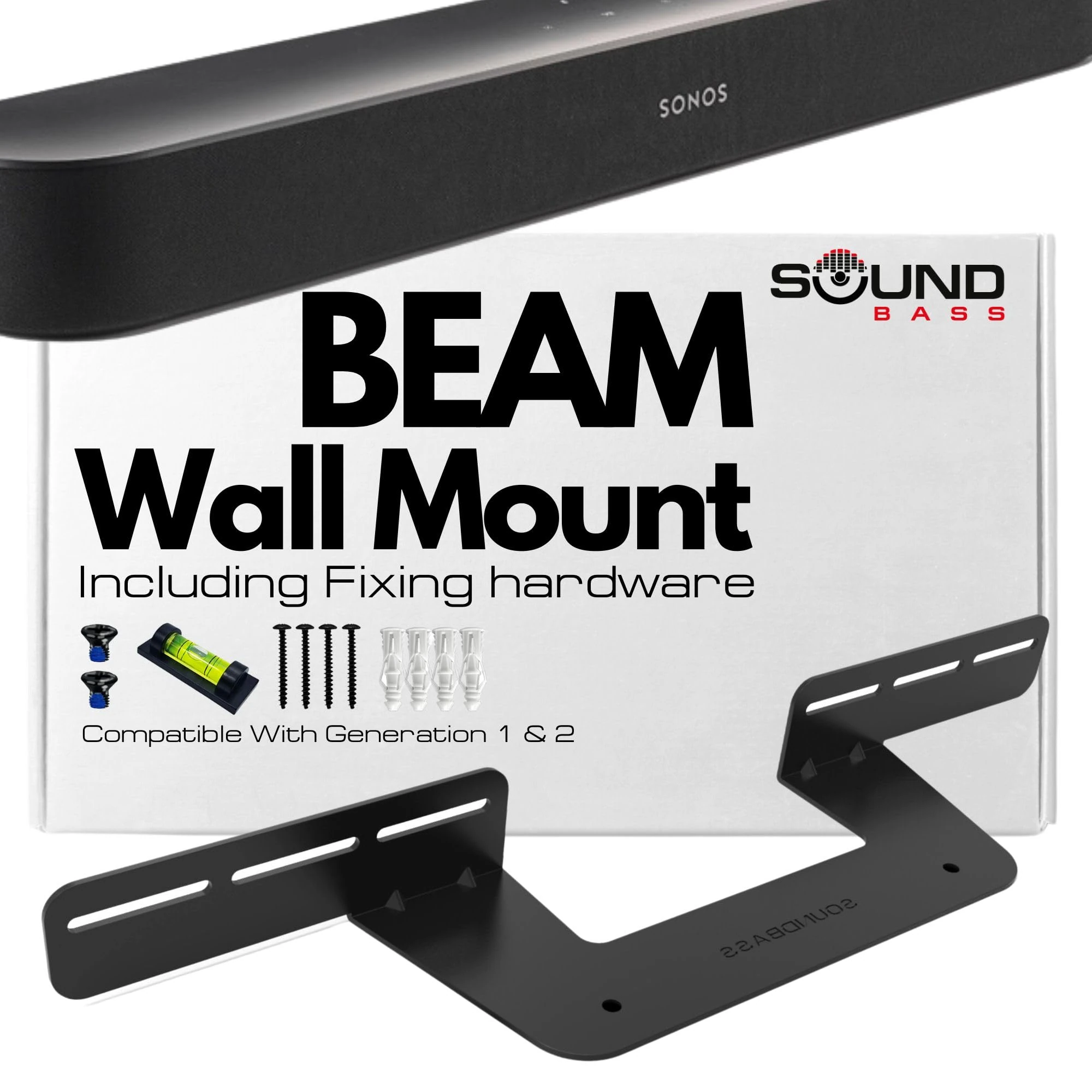 Sound bass Soundbar Mount for Sonos Beam Compatible with Generation 1 & 2 Sonos Beam Sound Bar Includes All Necessary Mounting Hardware, Mounts Bracket, Black