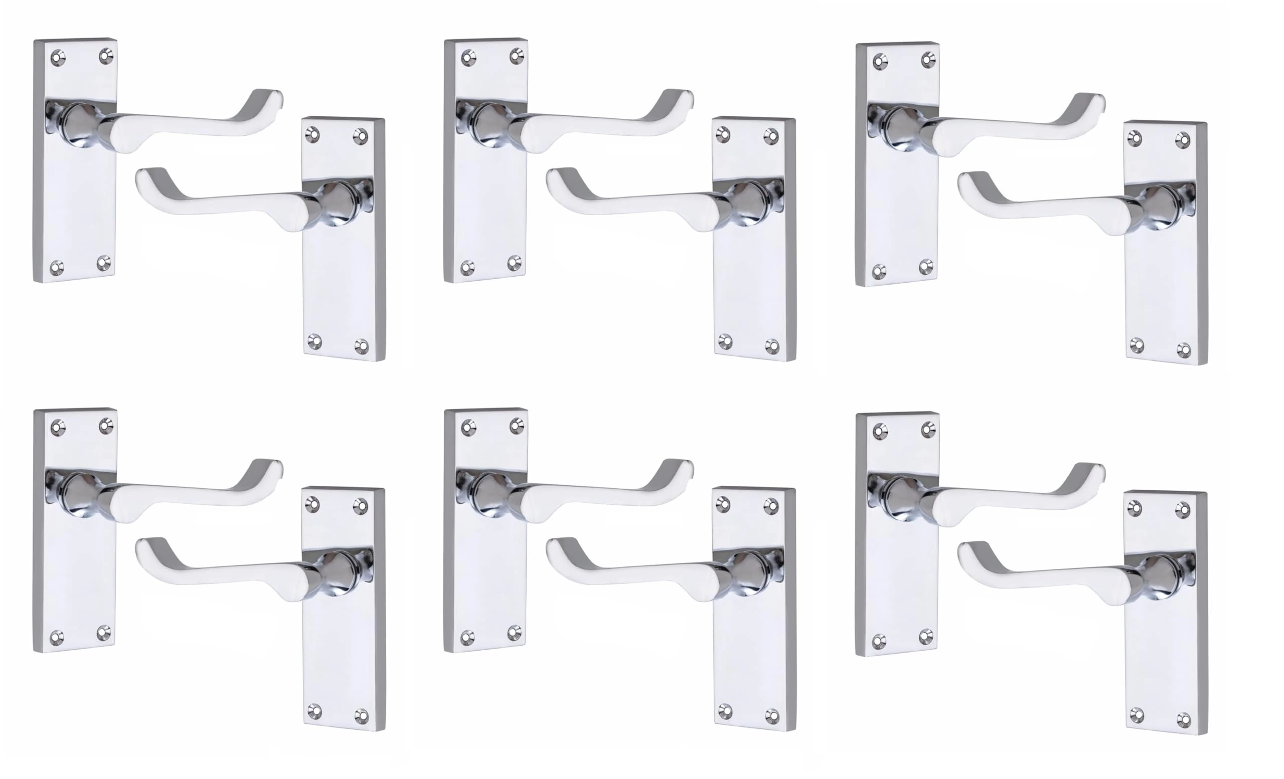 Golden Grace 6 Pairs Victorian Scroll Lever Latch Internal Door Handles in Silver Polished Chrome Finish, Classic Interior Premium Quality - 120mm Long