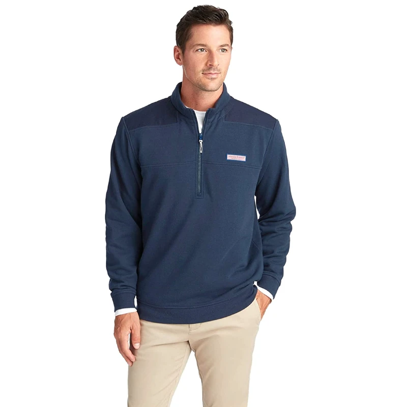 Vineyard Vines Men's Collegiate Shep Quarter-Zip Pullover Sweatshirt Shirt, Vineyard Navy, S