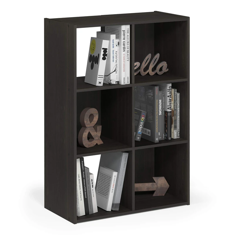Furinno PELLI Book Shelf, 3x2 Bookshelf, Cube Storage Organizer Cabinet, 11.6 x 24.2 x 35.9, for Living Room, Bedroom, Home Office, Espresso