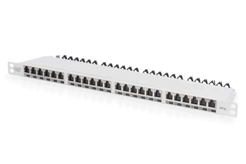 Digitus patch panel - 19-inch - Cat-6A - 24-port RJ45 - Shielded - LSA patch field - Rack mount 0.5U - Grey