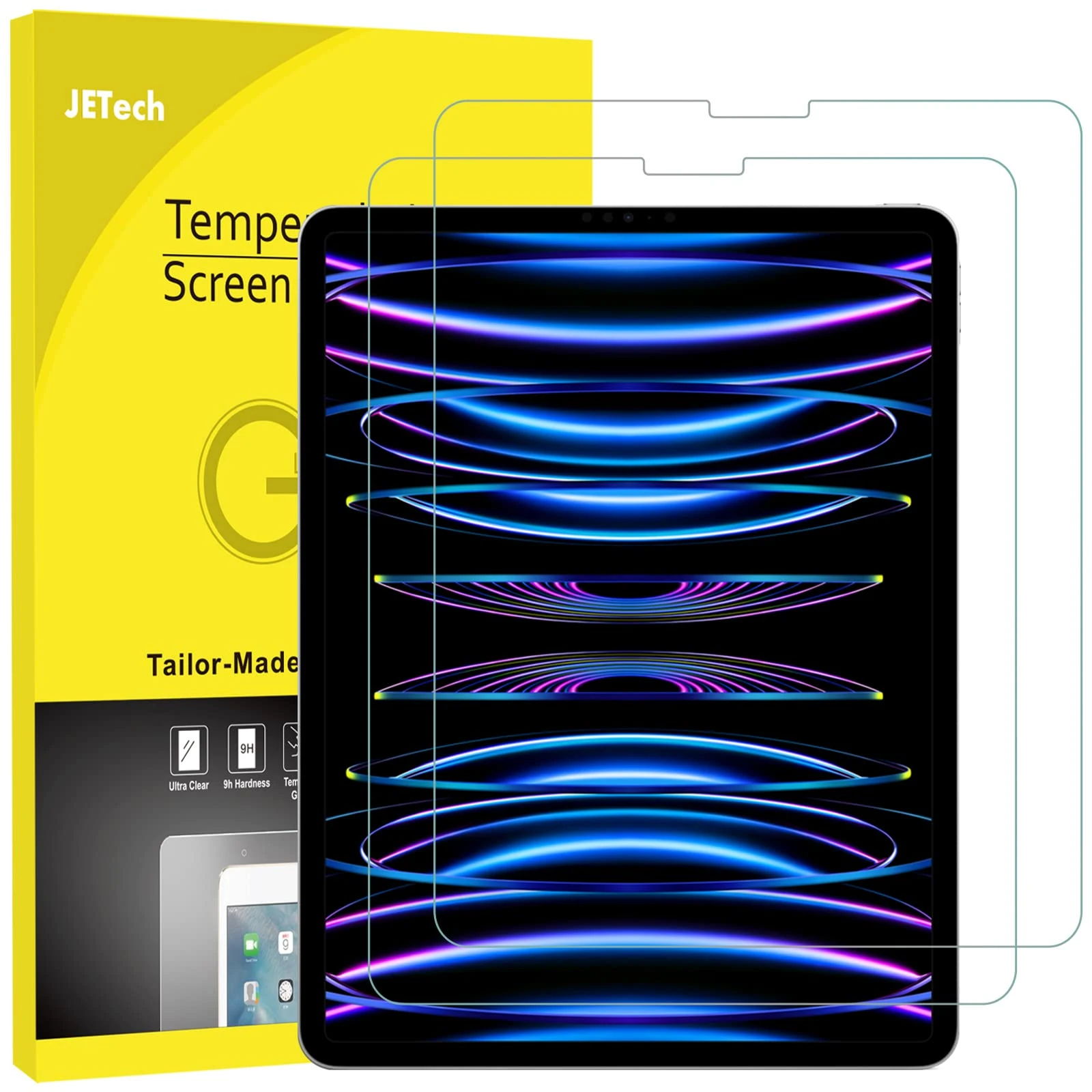 JETech Screen Protector for iPad Pro 12.9 Inch 2022/2021/2020/2018 (6th/5th/4th/3rd) Model, Face ID Compatible, 9H Tempered Glass Film, 2-Pack