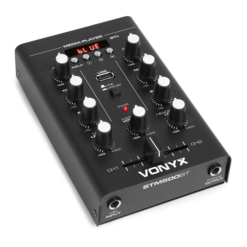Vonyx STM500BT 2-Channel DJ Mixer with Bluetooth, USB MP3 Playback, Premium Audio Mixing Desk, Versatile Music Controller for DJs, DJ Mixers, Parties