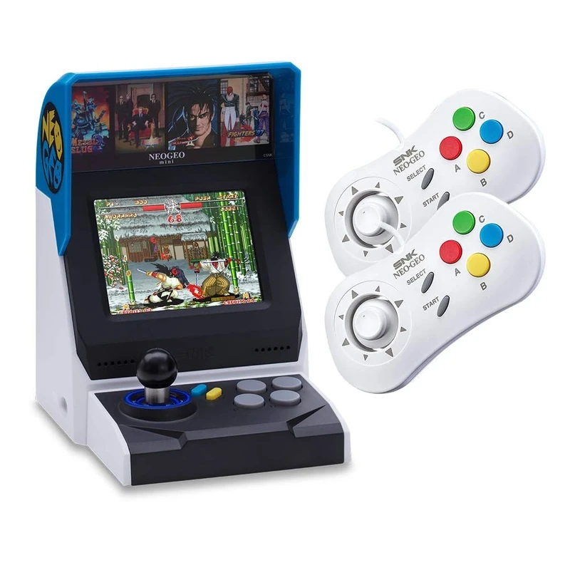 NEOGEO Mini Console: International Edition + 2 x NEOGEO Mini White Controllers (Includes 40 Games)