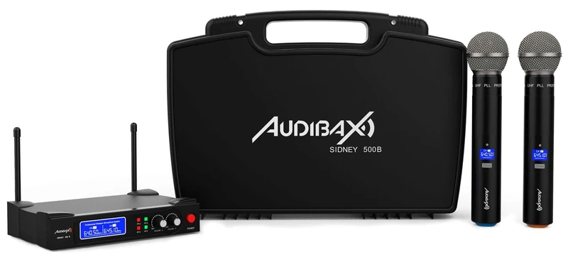 Audibax Sidney 500 B UHF Wireless Microphone System – Professional Dual Handheld Wireless Microphone – Analog Modulation – Includes Carrying Case – 50 Metres Range