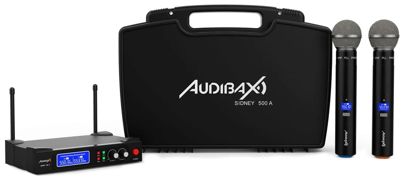 Audibax Sidney 500A Professional UHF Double Hand Wireless Microphone + Suitcase