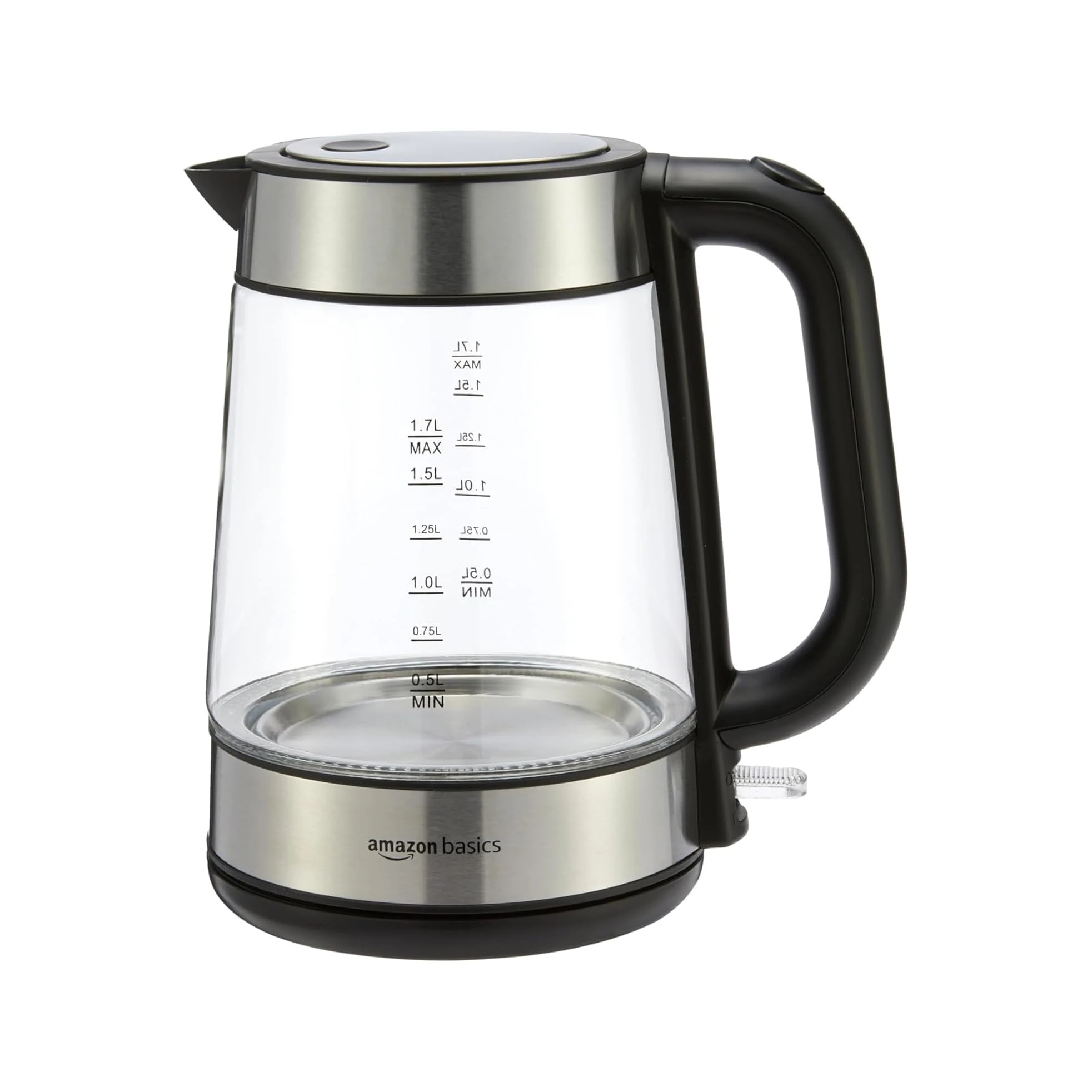 Amazon Basics Electric Glass Kettle, 1.7 Litres, Black, Silver