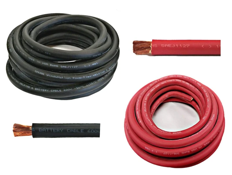 WindyNation 2/0 Gauge Ultra Flexible Welding Cable, 5 Ft Black + 5 Ft Red, 600V, 300A, Pure Copper, Made in USA