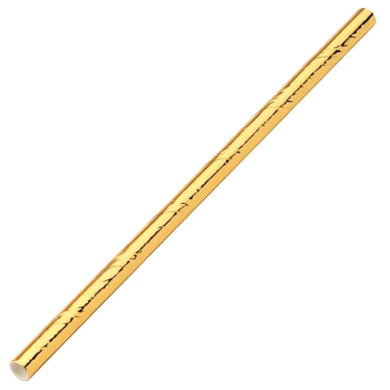 Utopia F90121 Paper Gold Cocktail Straw 5.5" (14cm) 5mm Pack of 24