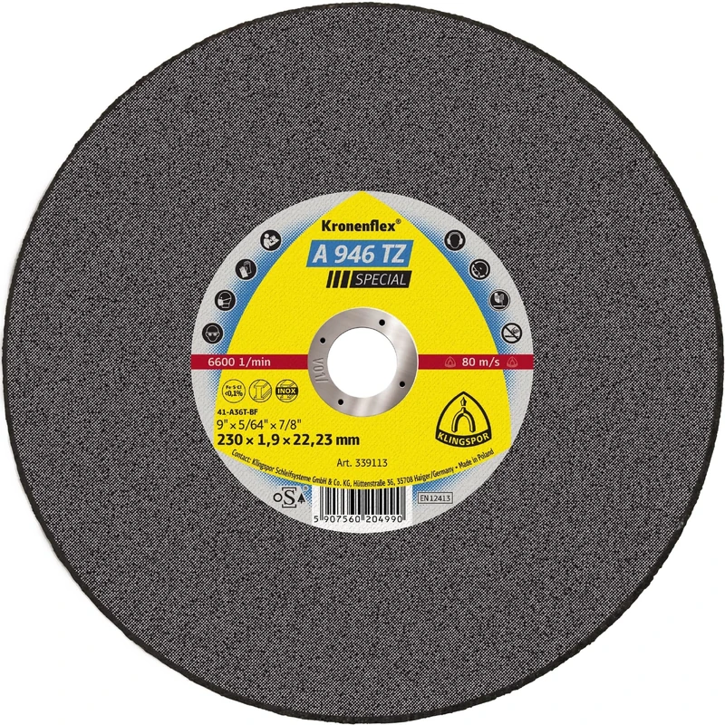 Klingspor 339113 A 946 TZ Special, Cutting disc, Grinder Discs, Special, Packaging Unit 25, 230 x 1.9 x 22.23, G, 25