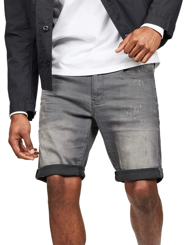 G-STAR 3301 Slim Denim Shorts Shorts Men's , Blue (Lt Aged Destroy D10481-6132-1243) , 29W