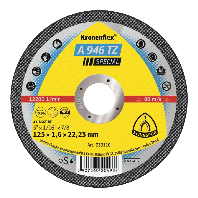 Klingspor KLI-339110-25 339110 A 946 TZ Cutting Discs 125 x 1.6 x 22.23 mm Straight Contents: 25 Pieces