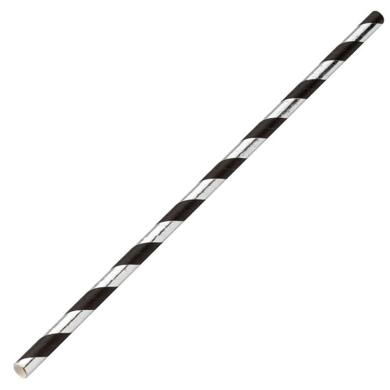 Silver & Black Paper Straws 8inch-Case of 6000