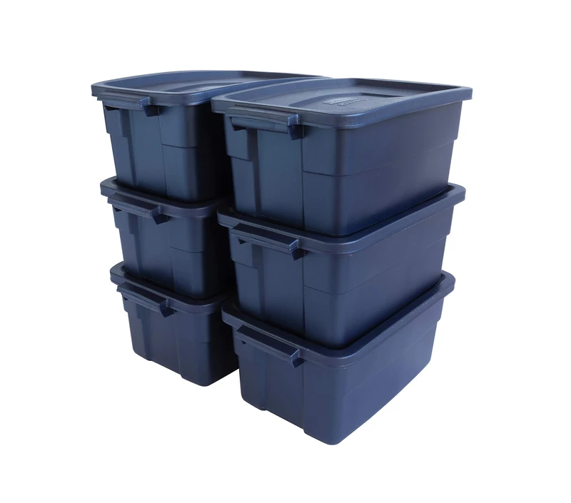 Rubbermaid Storage Bins with Lids, Polyethylene, Dark Indigo Metallic, 3 Gal-6 Pack