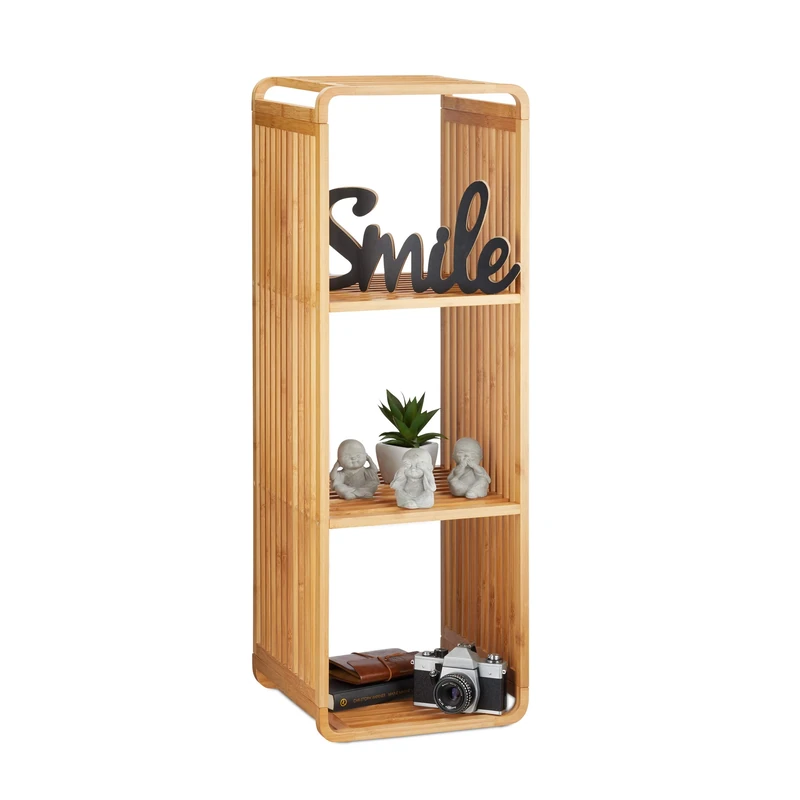 Relaxdays Bamboo Shelf, Rounded Slim Bathroom Rack with Tiers, Square, HWD: 96x33x33 cm, Natural