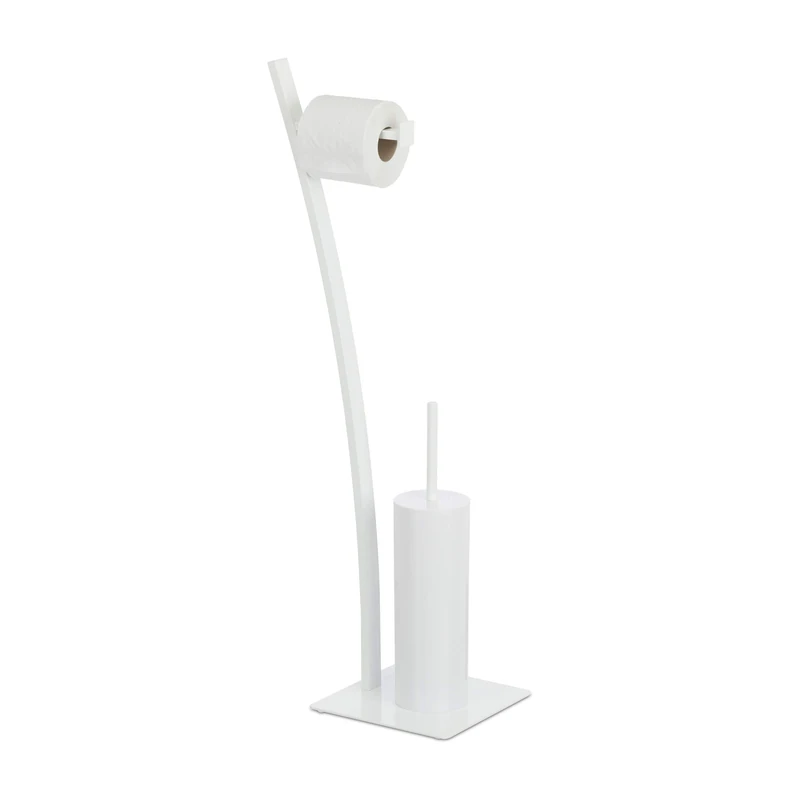 Relaxdays Bathroom Accessory Set with Toilet Paper & Brush Holder + Brush, Hygienic, HxWxD: 78x29x20 cm, White