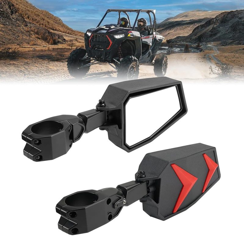 KEMIMOTO UTV Side View Mirrors Fits 1.75-2" Roll Bar Compatible with Polaris RZR 800 900 1000 XP Turbo Pioneer Rhino Mule Teryx Black Orange Blue Red Inserts, Adjustable Aluminum Clamp - Image 1