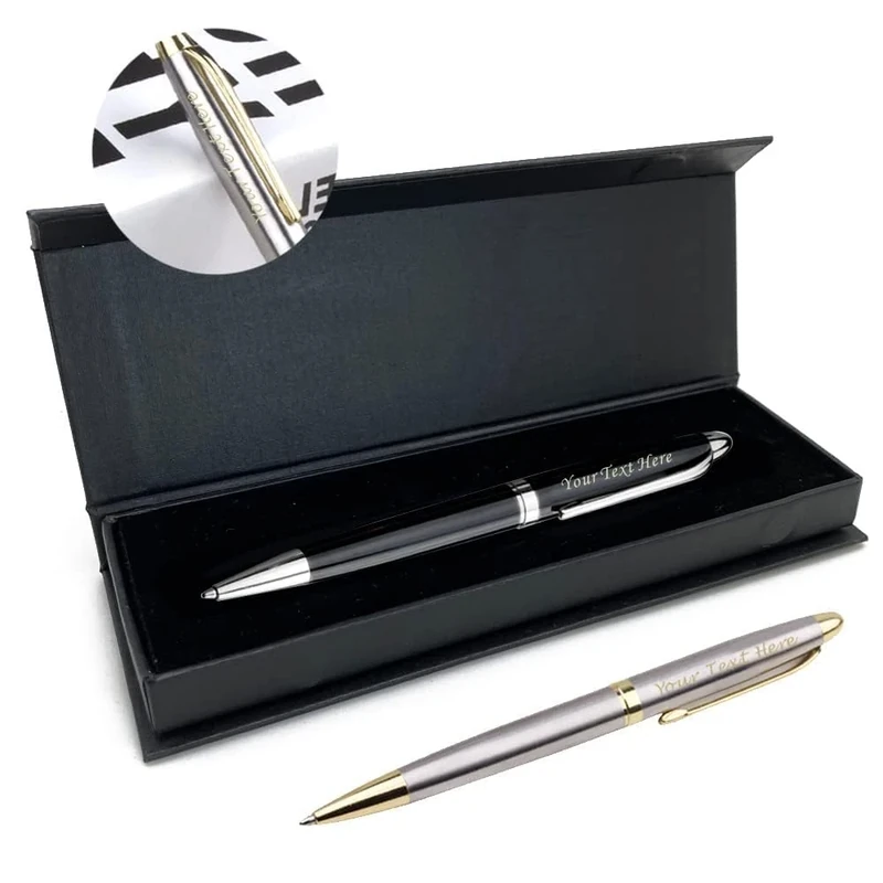 Personalised Pen with Name Engraving Pen for Men Women Teacher Stainless Steel Ballpoint Pen Personalised gifts for Birthday Fathers Day Gradution Christmas Thank you Gifts in Gift Box(Black)