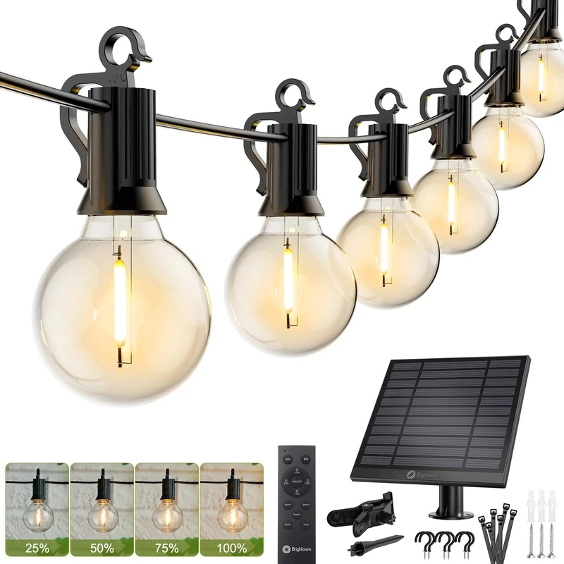 Solar String Lights Outdoor 8.8M/29Feet G40 Patio Lights with 25 LED Shatterproof Bulbs, 4 Light Modes, Weatherproof Hanging Lights for Backyard Bistro Pergola Party Decor, E12 Base, 2700K, Black