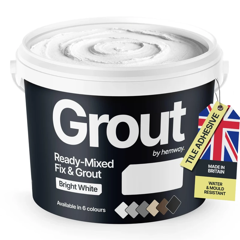 Bright White Ready Mixed Grout & Fix | Floor, Wall & Tile Adhesive | Water-Resistant, Anti-Mould, Easy to Use & Fast-Drying | Suitable as Kitchen, Bathroom Tile Grout - 4.5Kg / 2.5L White Grout
