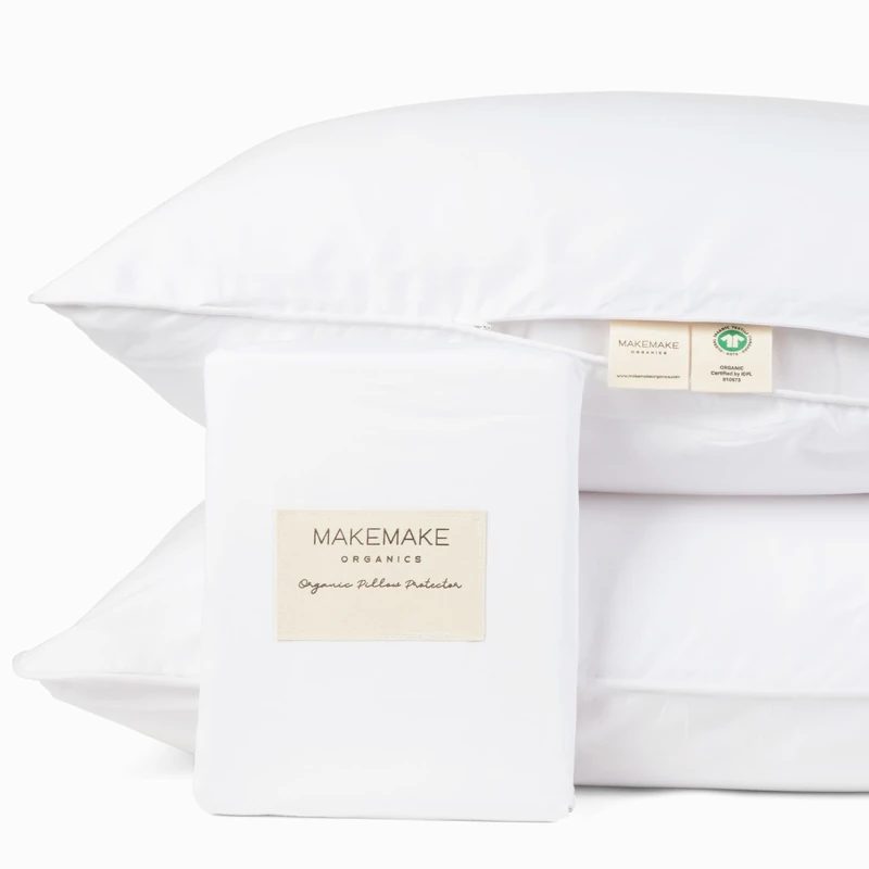 Makemake Organics Organic Pillow Protector (Set of 2) GOTS Certified Organic Cotton Pillow Protectors Natural Breathable Barrier Standard Pillow (21x26, Bright White)
