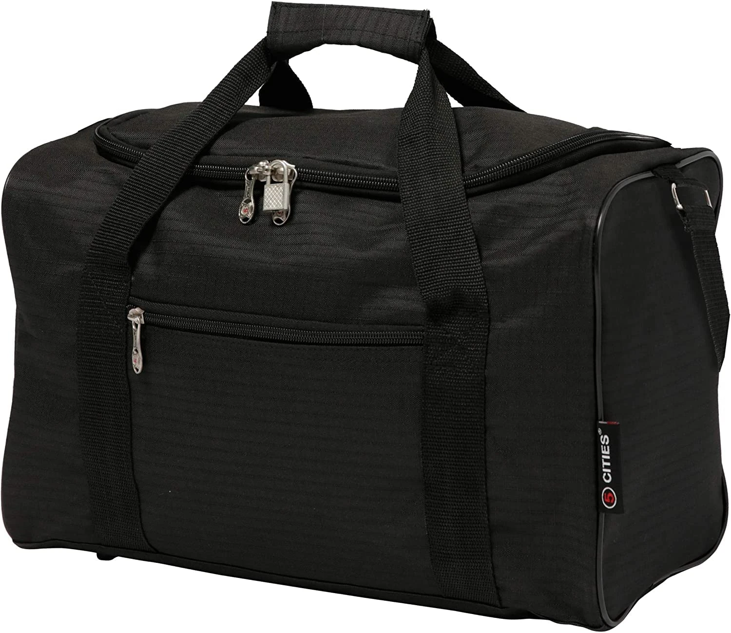5 Cities 40x20x25cm Ryanair Maximum Size Ultra Lightweight Underseat Travel Carry On Hand Cabin Luggage Holdall Flight Bag Ryanair Approved 40x20x25 with 2 Year Warranty (Black)
