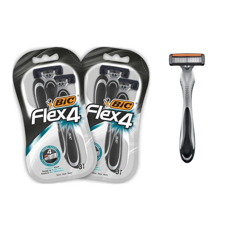 BIC Flex 4 Disposable Men's 4-Blade Razors with Moveable Blades for a Close Shave, Solid Control, Pack of 6