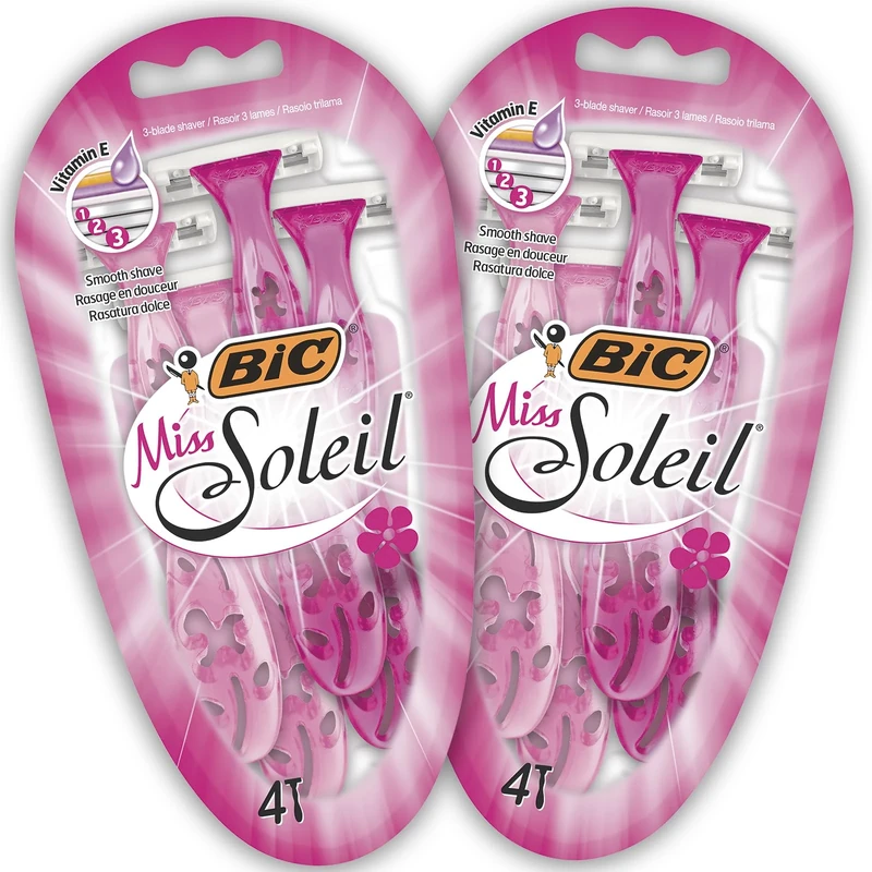 BIC Miss Soleil Razors Women - Flower Handle Style - Triple Blade Stainless Steel Lady Shaver - Pack of 8