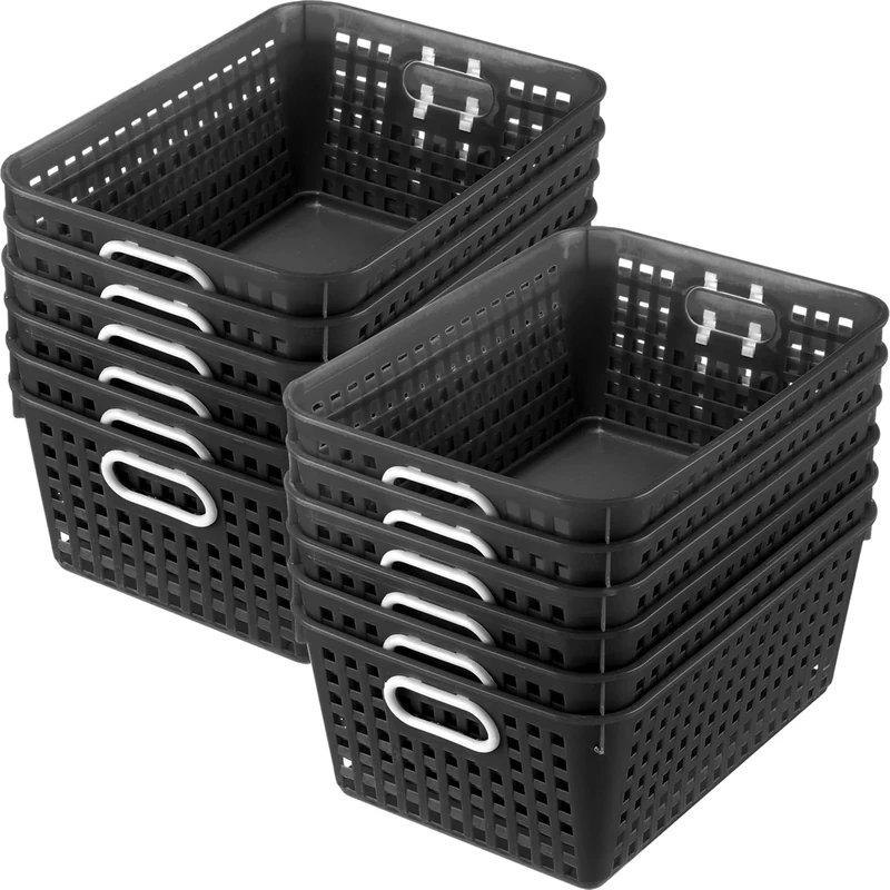 Really Good Stuff Multi-Purpose Plastic Storage Baskets for Classroom or Home Use – Stackable Mesh Plastic Baskets With Grip Handles - Many Colors Available - 13" x 10" (Single-Color Set of 12)