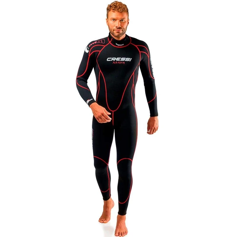 Cressi Maya Man Monopiece Wetsuit - One Piece Wetsuit for Snorkelling, Swimming and Water Sports, 2.5mm Ultra Stretch Neoprene, Black/Red, S