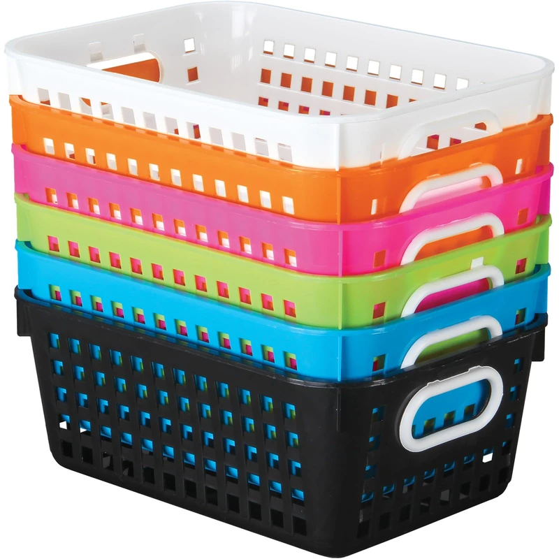 Really Good Stuff® 11" x 8" Multi-Purpose Storage Baskets, Neon Pop - Set of 6
