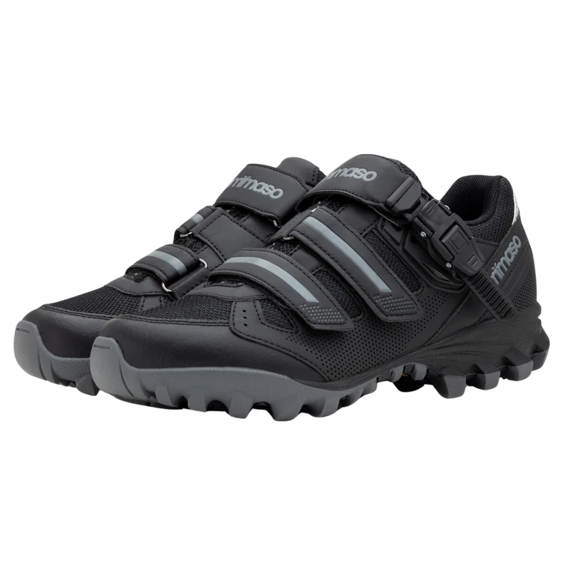 Tommaso Vertice Men’s 100, 200, All Mountain Vibram Sole Mountain Bike Shoes, Black - Ratchet Buckle, 46