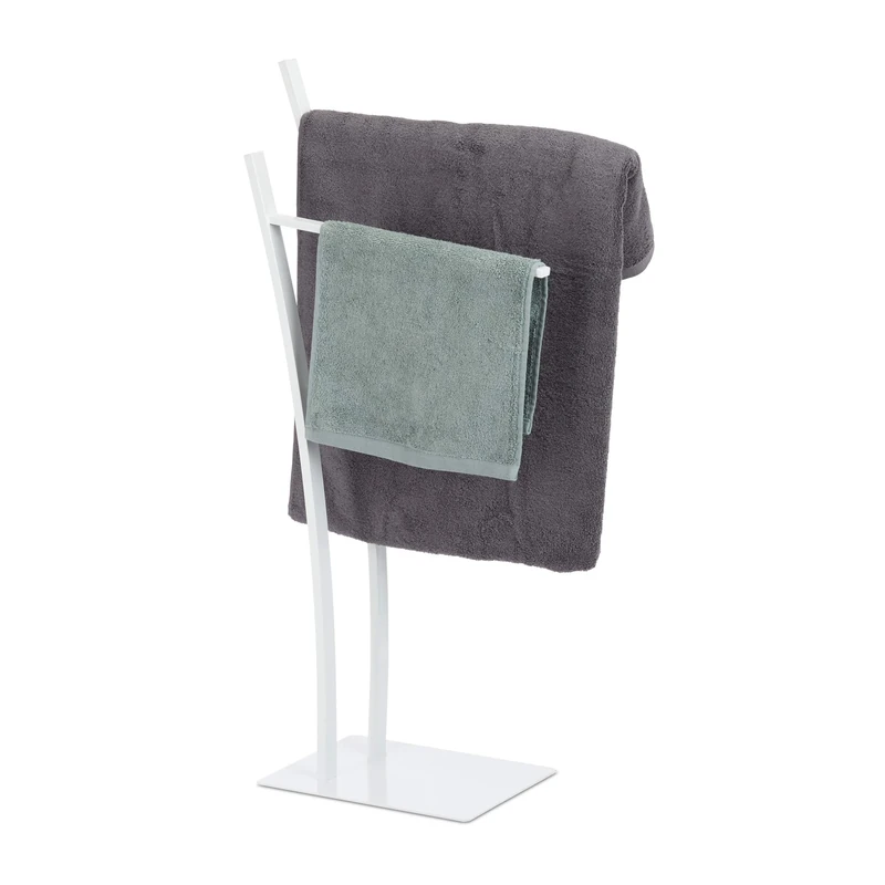 Relaxdays 2-Rail Double Stand, Freestanding Towel Holder, Bathroom Valet, White, HWD 88 x 43 x 24 cm