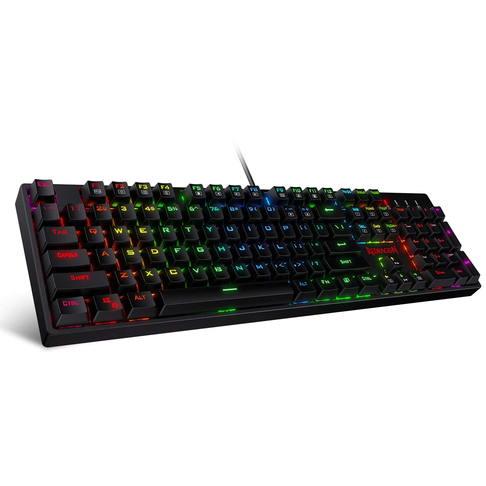 Redragon K582 SURARA Mechanical Gaming Keyboard with 104 Keys Anti-Ghosting, Programmable Wired Keyboard, Multicolour RGB Backlighting, Linear and Quiet Red Switch, Plug & Play, US Layout