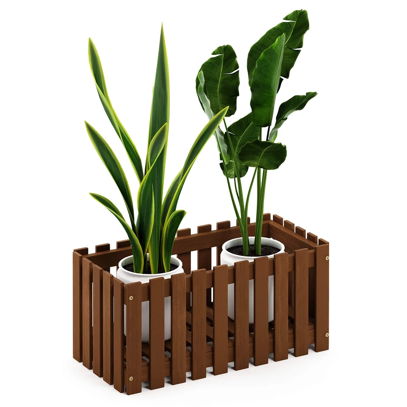 Furinno Hardwood Slat Style Flower Planter Box in Teak Oil, Wood, Natural, 63 (W) x 30.2 (H) x 30.5 (D) cm