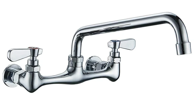 Utility Sink Faucet Wall Mount Commercial Faucet Kitchen Laundry 8 Inch Swivel Spout 2 Dual Handle Restaurant Industrial Chrome Mixer Tap by Homevacious