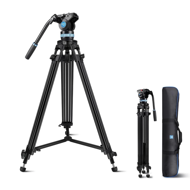 SIRUI AM-15S Aluminium Camera Video Tripod with Fluid Head, 155 cm Professional Heavy Duty Camera Tripod/Video Tripod Kit for Cameras, Maximum Load 10 kg