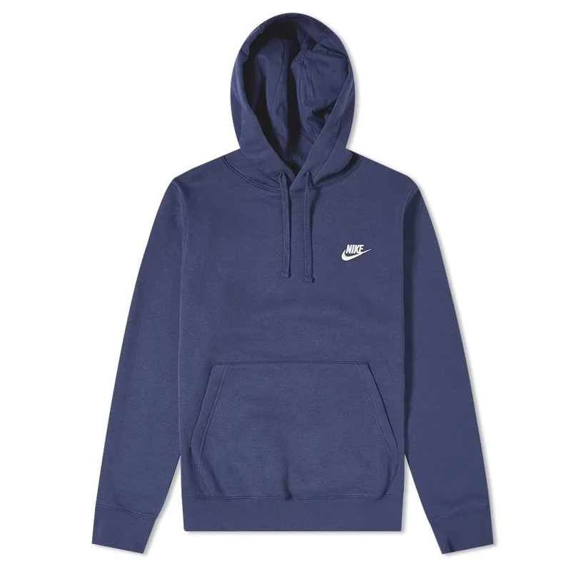 NIKE Men's M Nsw Club Hoodie Po Bb Sweatshirt, Midnight Navy/Midnight Navy/White, L-T UK
