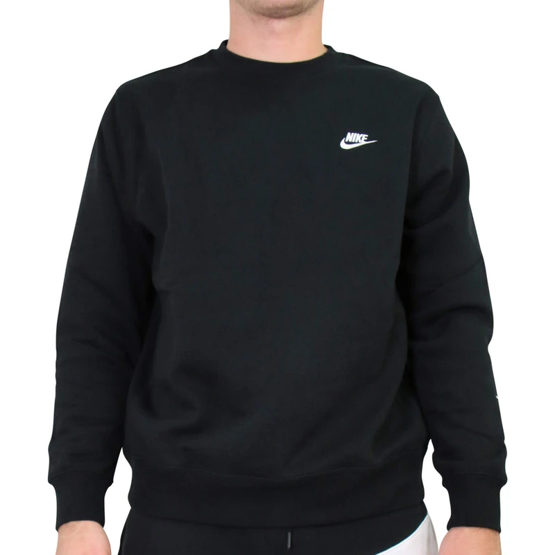 Nike Mens' Nike Sportswear Club Crew Long Sleeved T-Shirt, Black/(White),X-Small