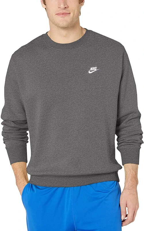 Nike M NSW Club CRW Bb Long Sleeved T-Shirt - Charcoal Heathr/(White), 4X-Large