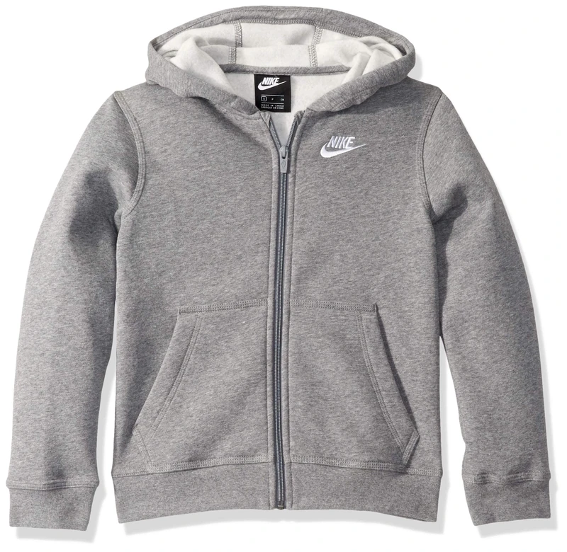 NIKE Children's B Nsw Hoodie Fz Club Sweatshirt, Carbon Heather/Smoke Grey/(White), L UK