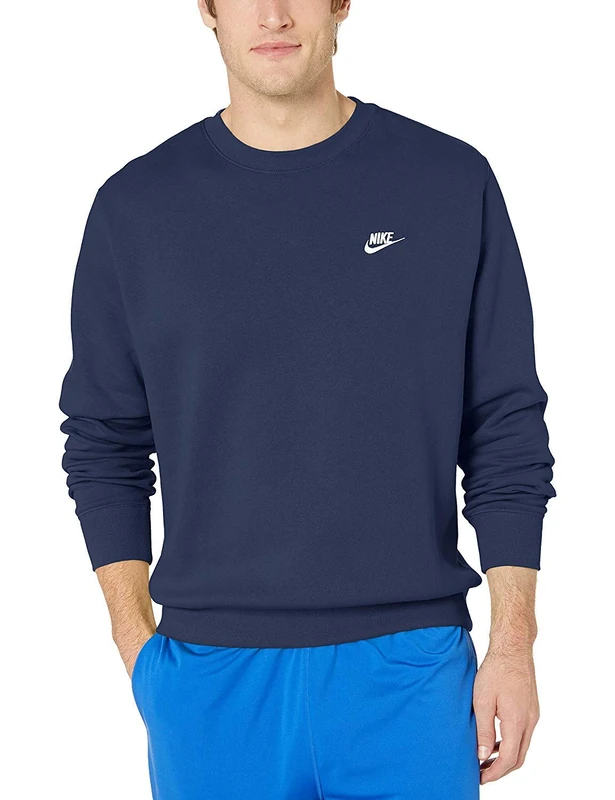 NIKE Men's M Nsw Club Crw Bb Long Sleeved T shirt, Midnight Navy/(White), M UK