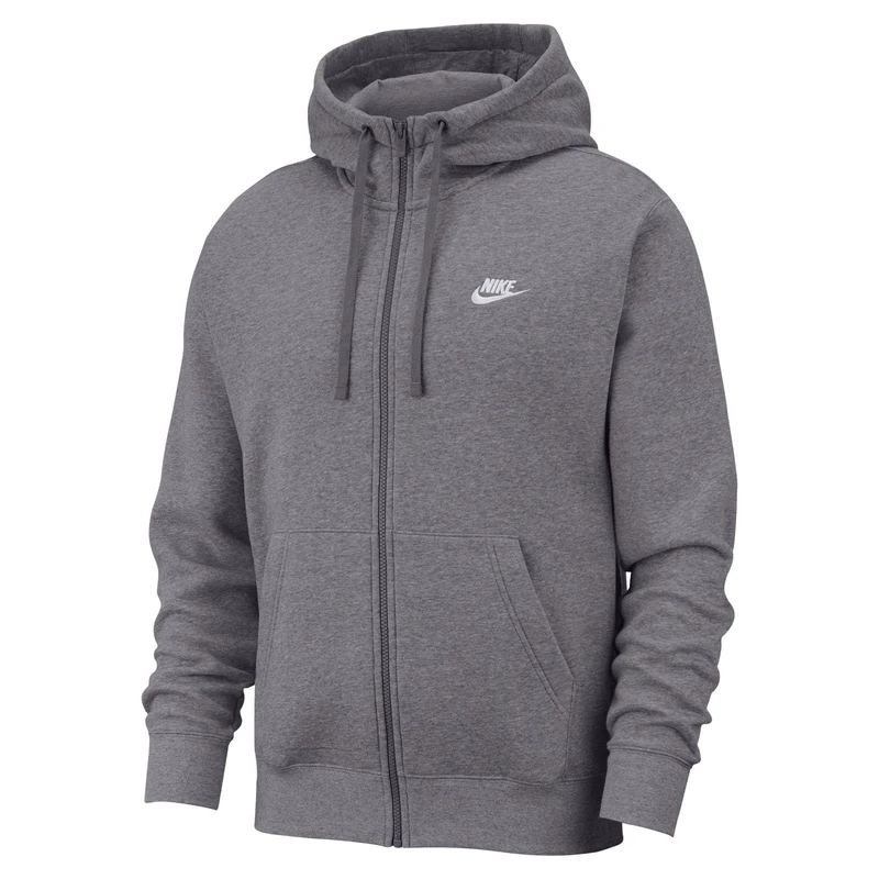 Nike M Nsw Club Hoodie Fz Bb Sweatshirt - Charcoal Heathr/Anthracite/(White), Large-T