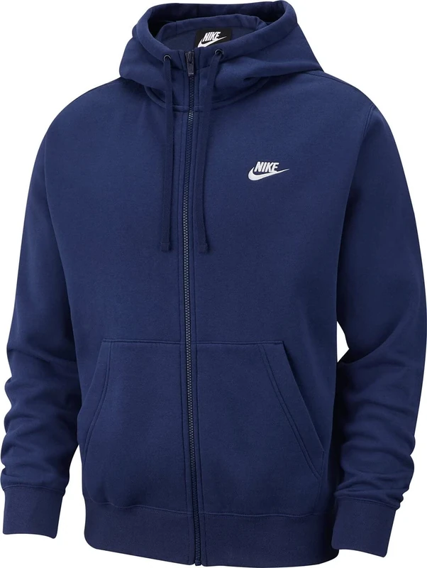NIKE Men's M Nsw Club Hoodie Fz Bb Sweatshirt, Midnight Navy/Midnight Navy/(White), XL UK