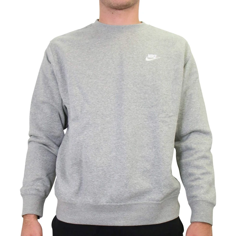 Nike Mens' Nike Sportswear Club Crew Long Sleeved T-Shirt, Dk Grey Heather/(White),Small